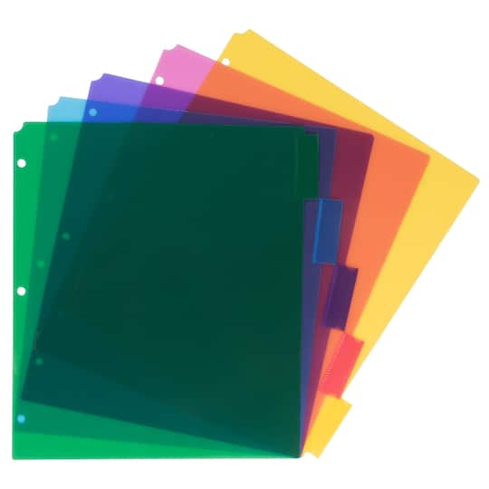 JAM Paper 9.75" x 11.5" 5-Tab Plastic Index Tab Dividers with Double Pockets, 2 Pack